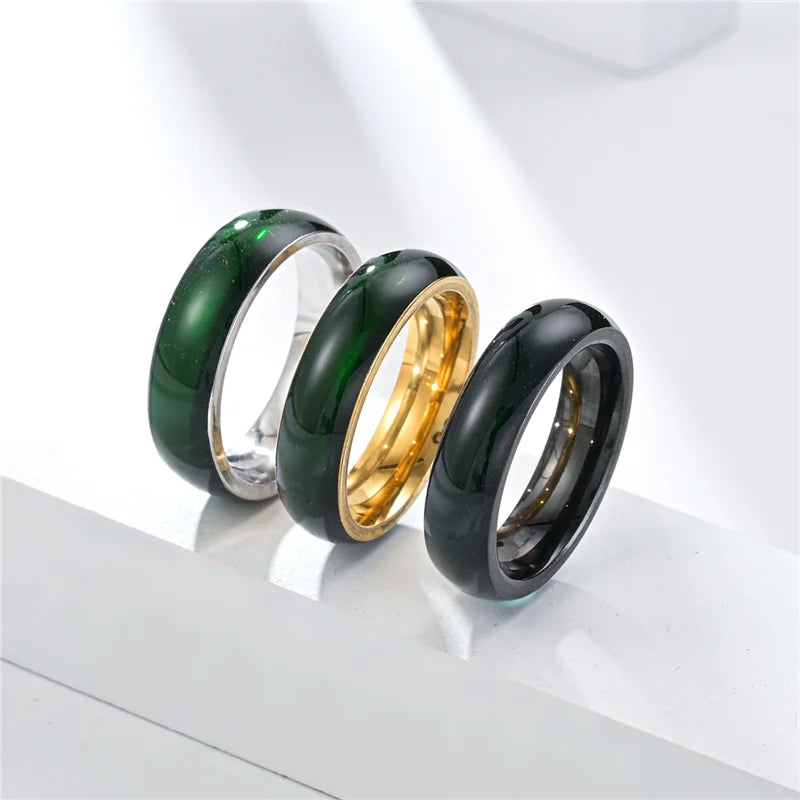 Vintage künstliche grüne Jade Edelstahl Ring für Paare Schmuck kreative glatte Muster Fingerringe Party Schmuck Geschenke