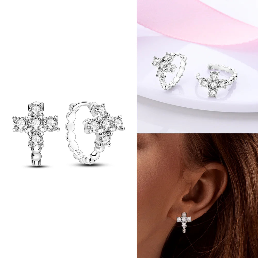 Schmetterlings-Ohrringe, Original 925er Silber, rosa Schleife, Herz, Zirkon, Stern, Blume, Ohrstecker, Damen, Schmuck, Geschenk, Liebe, Valentinstag-Set