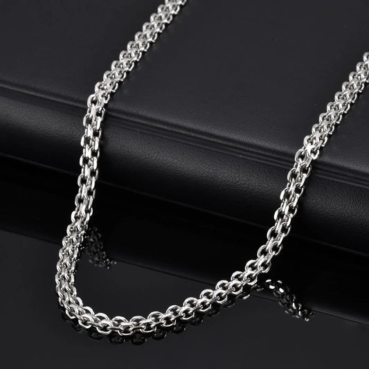 Vnox wasserdichte zweireihige Rolo-Glieder-Halsketten aus Edelstahl, verstellbare silberfarbene Metallglieder-Kragen, minimalistischer Schmuck