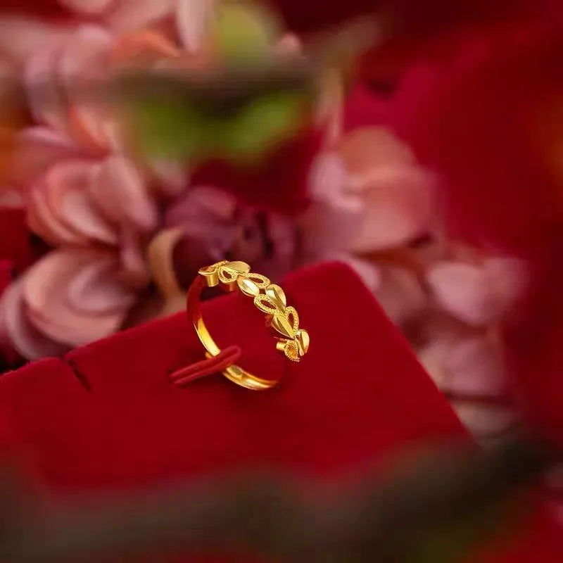 Goldene Ringe für Frauen, vergoldete Ringe, Blatt-Herz, Party, Hochzeit, Verlobungsring, Trend-Schmuck, Geschenk, Alem 1924 Anillos De Mujer