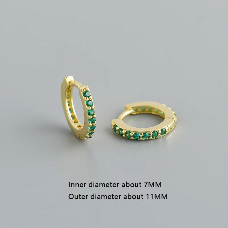 WANTME 925 Sterling Silber Einfache Farbe Zirkon Huggies 8,8mm Ohr Creolen für Frauen Mode Überzogene 18 k Gold Charms schmuck