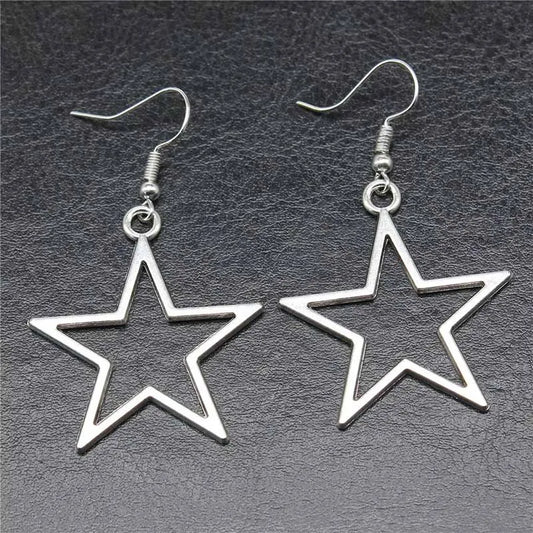 Mode Einfache Design Silber Farbe Hohl Stern Anhänger Ohrringe Frauen Vintage Tropfen Ohrringe Neue