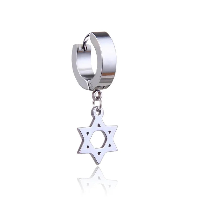 Geometrie Unisex Titan Edelstahl Drop Creolen chinesische Charakter Quaste Kette Mann Stern Kreuz Drachen feder