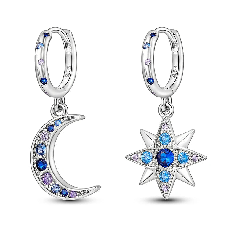 Heißer Verkauf 925 Sterling Silber Original Vielseitige Eardrop Ohrring Stern Mond Klee Creolen Für Frauen Hochzeit Verlobung Geschenk