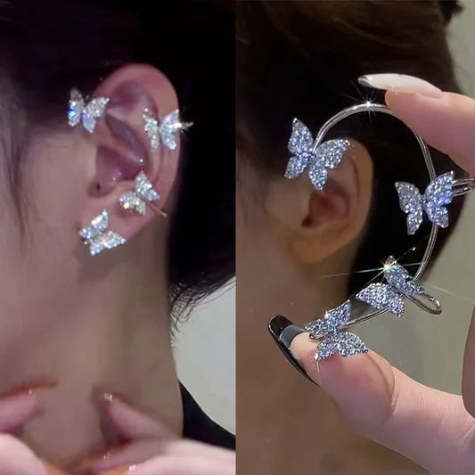 Gold Silber Farbe Metall Schmetterling Ohr Clips Ohne Piercing für Frauen Funkelnden Zirkon Ohr Manschette Clip Ohrringe Hochzeit Schmuck