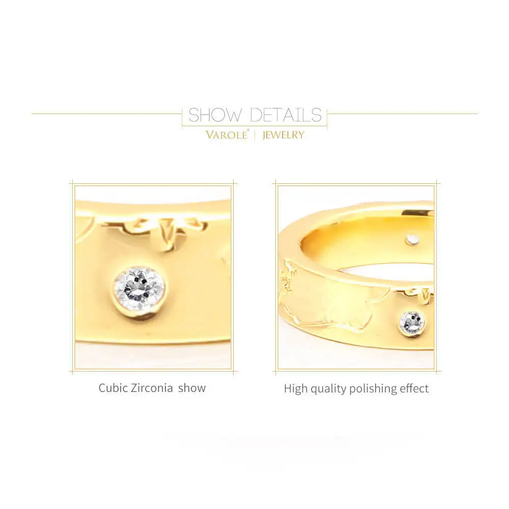 VAROLE Klassische Hochzeit Ringe Für Frauen Gold Farbe Einzigartige Textur Ring Mit CZ Mode Schmuck Party Anillos Mujer
