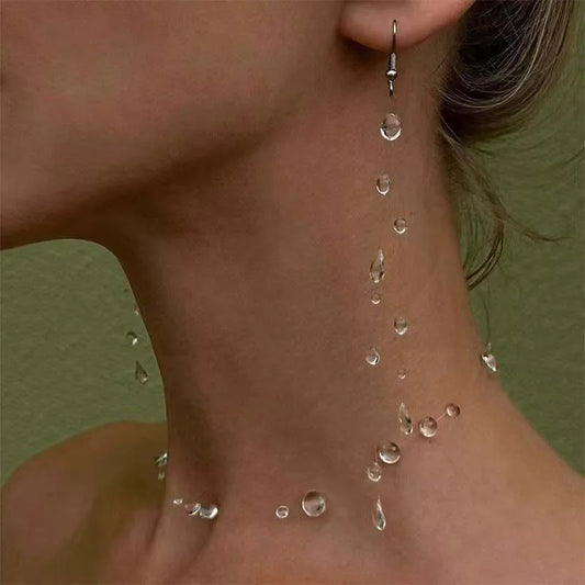 Mode Transparent Wasser Tropfen Halskette Ohrringe Set für Frauen Einfache Kristall Teardrop Dünne Seil Perle Schlüsselbein Kette Schmuck
