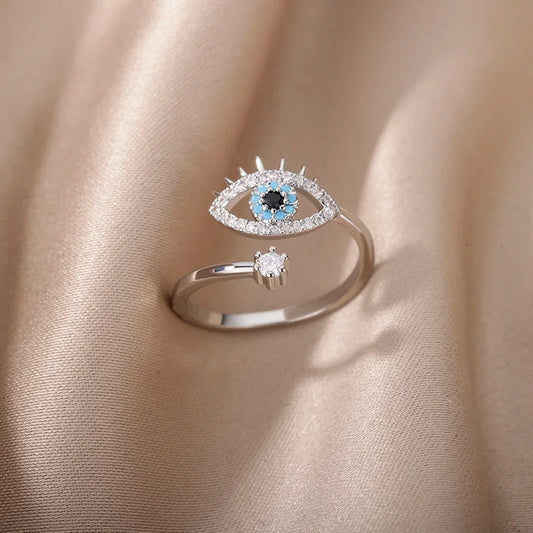 Versilberte Ringe mit bösem Blick für Damen, Edelstahl, türkischer Glücksdämonenauge, Paarring, Vintage-Emo-Schmuck