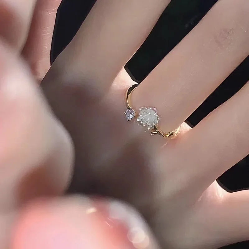 Zirkonia Rose Kirschblüte Tulpe Luxus Zirkon Blume Öffnung Ringe für Frauen Kubisch Einstellbare Finger Ring Hochzeit Schmuck