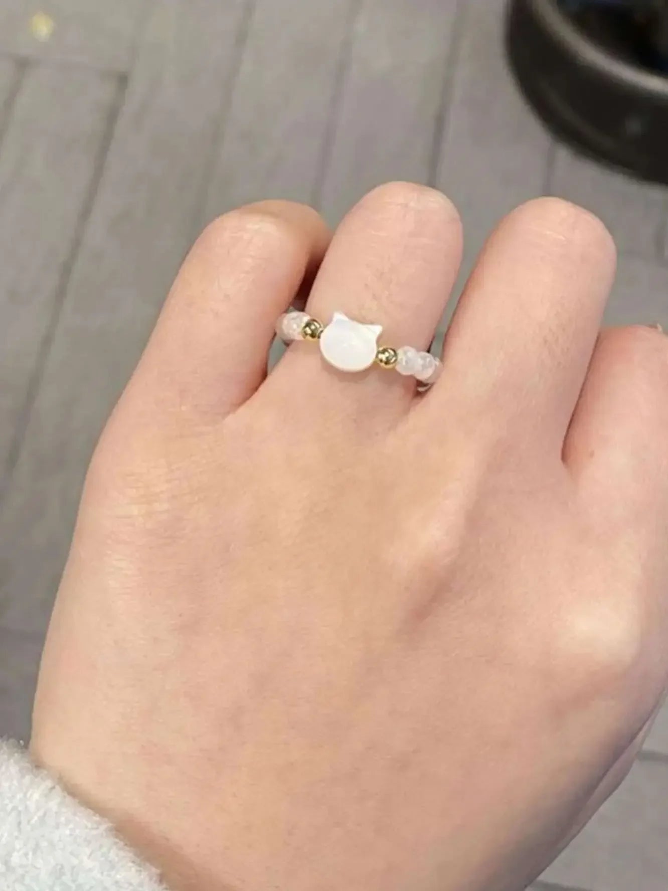 Mode Natürliche Mondstein Obsidian Ringe Minimalistischen Handgemachte Nette Schwarz Weiß Katze Perle Ring Frauen Party Zubehör Schmuck Geschenk