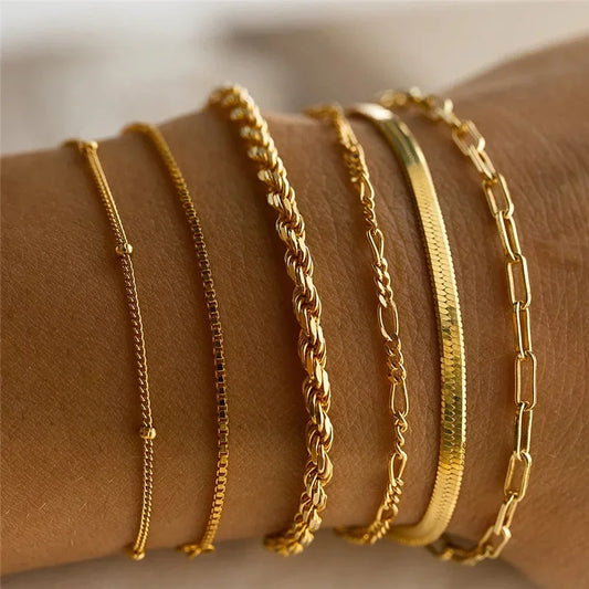 Böhmische minimalistische Metallkette für Damen, 6er-Set, mehrschichtige Kette, einfache modische Armbänder, Hochzeitsschmuck, Geburtstagsgeschenke