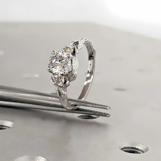 Versprechensring aus Sterlingsilber S925 mit Rankenzweig, eingelegt mit einem Karat Moissanit-Diamant-Ehering, weiblicher Verlobungsschmuck