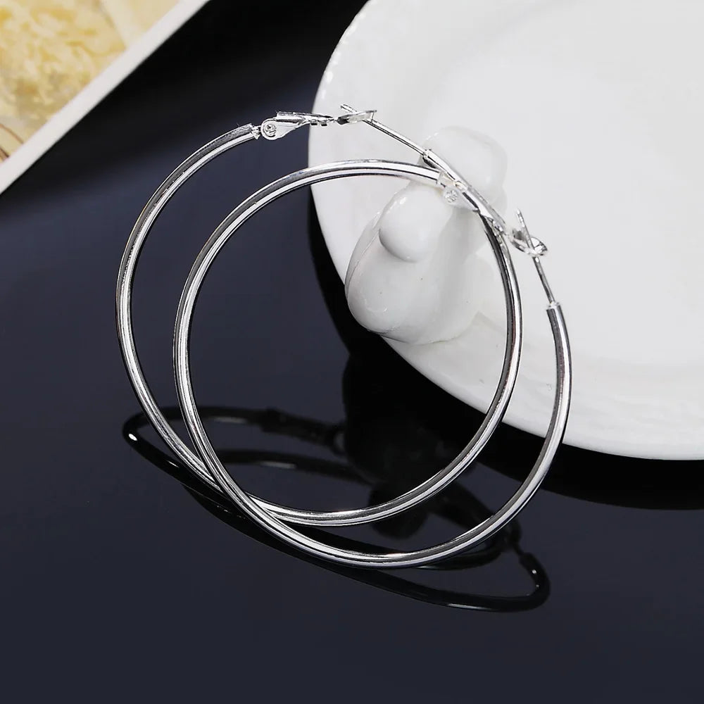 925 Sterling Silber Damen 50/60/70/80 mm runde große Creolen Hochzeit Modeschmuck für Frauen 2024 Weihnachten GaaBou