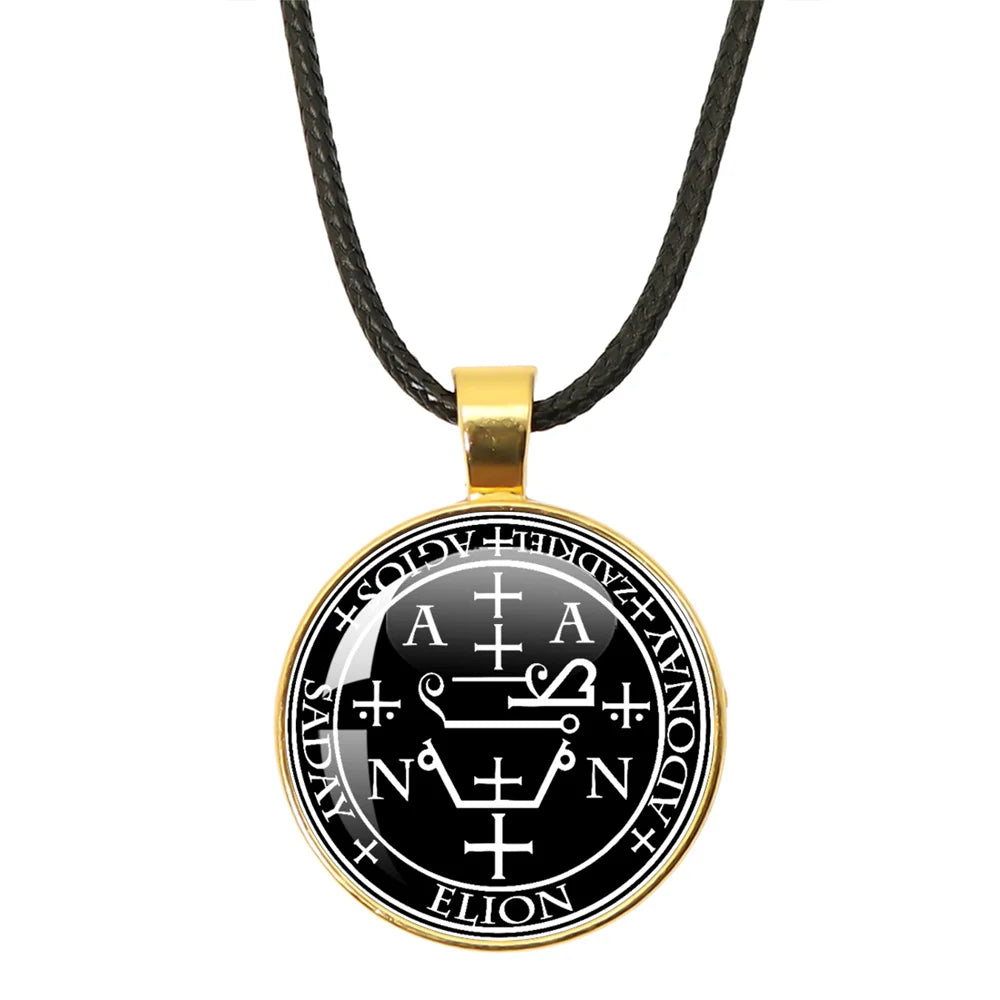 Siegel der sieben Erzengel Medaille Leder Seil Halskette Michael Raziel Uriel Gabriel Anhänger Rune Halskette Schutz Amulett Geschenke