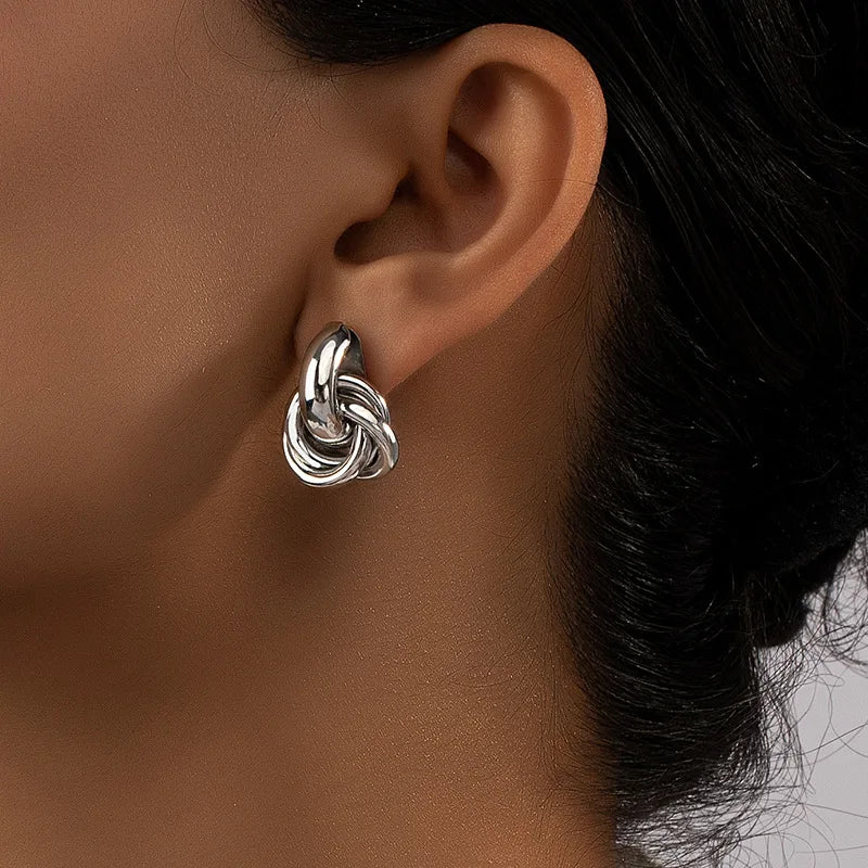 Gold Silber Farbe Knoten Creolen Für Frauen Glänzende Beschichtung Trendy Ohrring Stud Nette Täglichen Verschleiß Schmuck
