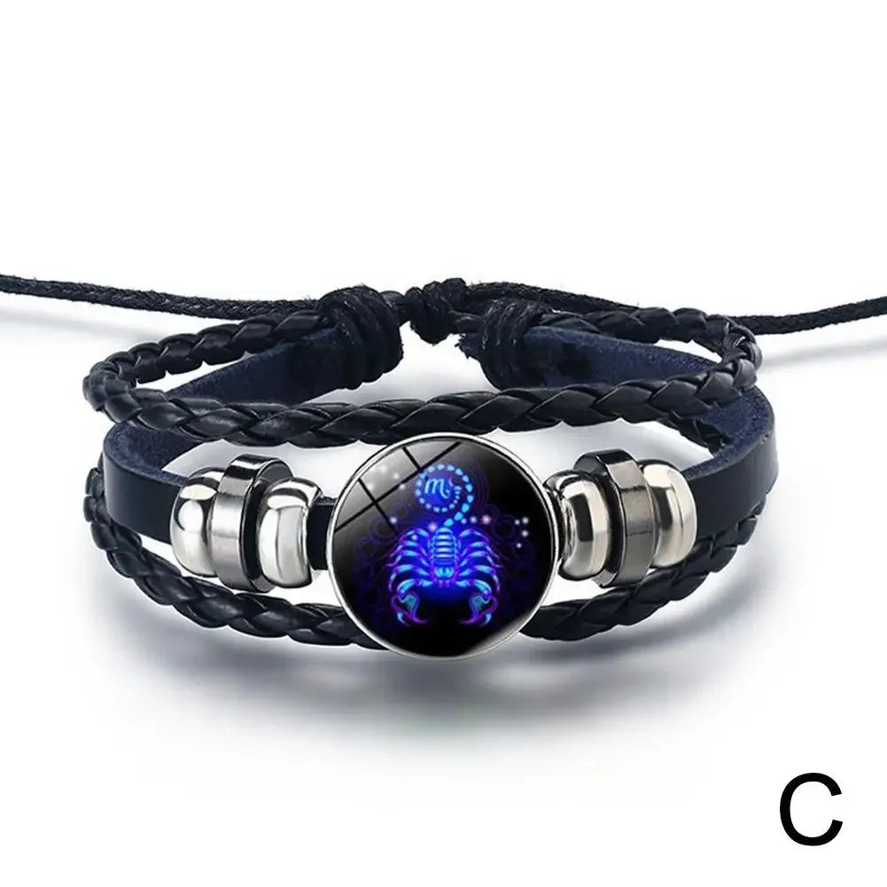 12 Sternbild Edelstein Leder Armband Männer Frauen Glas Armband Paar Leder mehr schicht ige Webart Geburtstags geschenk Armreif Edelstein