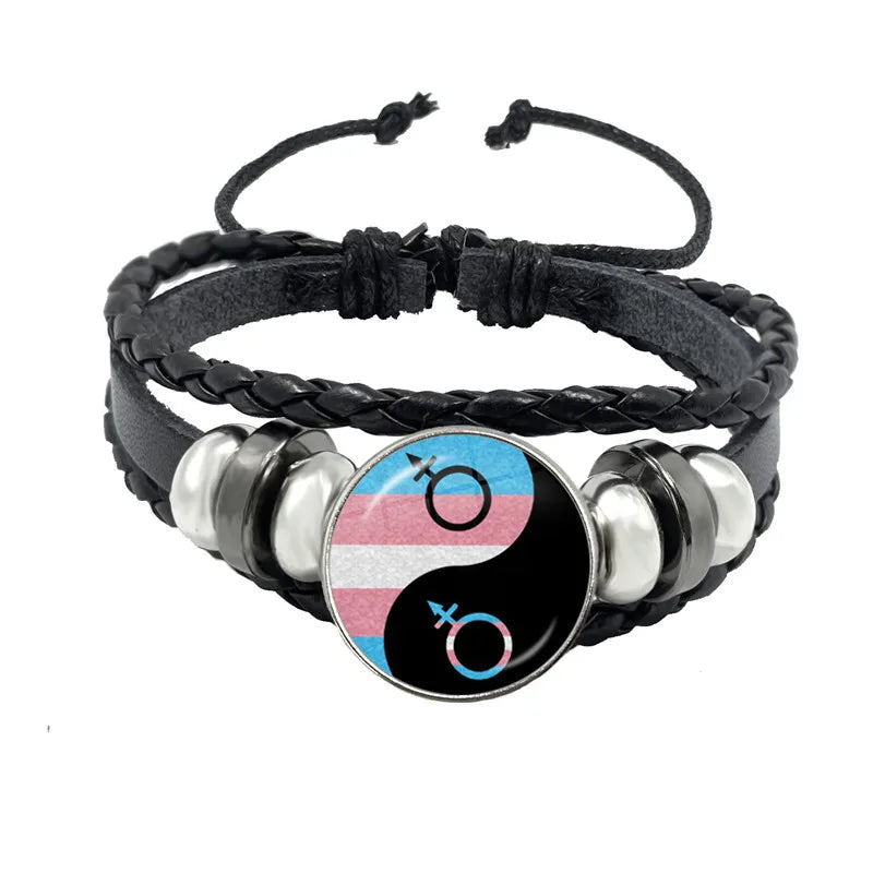LGBT Schwarz Weave Leder Armband Bi Stolz Glas Cabochon Homosexuell Stolz Regenbogen Flagge Foto Armreif Schmuck Für Frauen Männer Liebhaber geschenk
