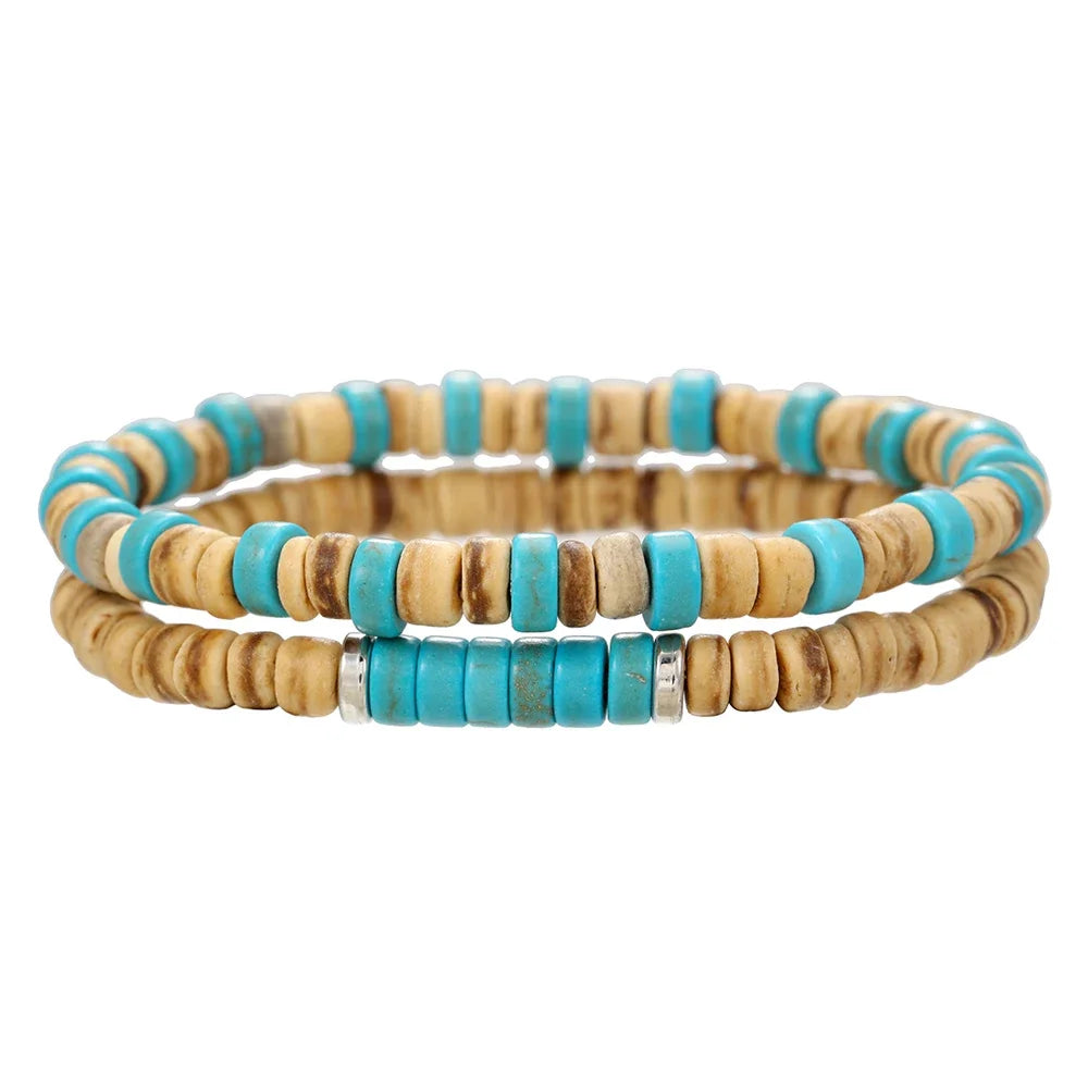 Meistverkaufte mehrschichtige Buddha-Holzperlen-Armbänder-Sets für Herren im Retro-Stil, mehrschichtiges, elastisches Faden, verstellbares Holzarmband