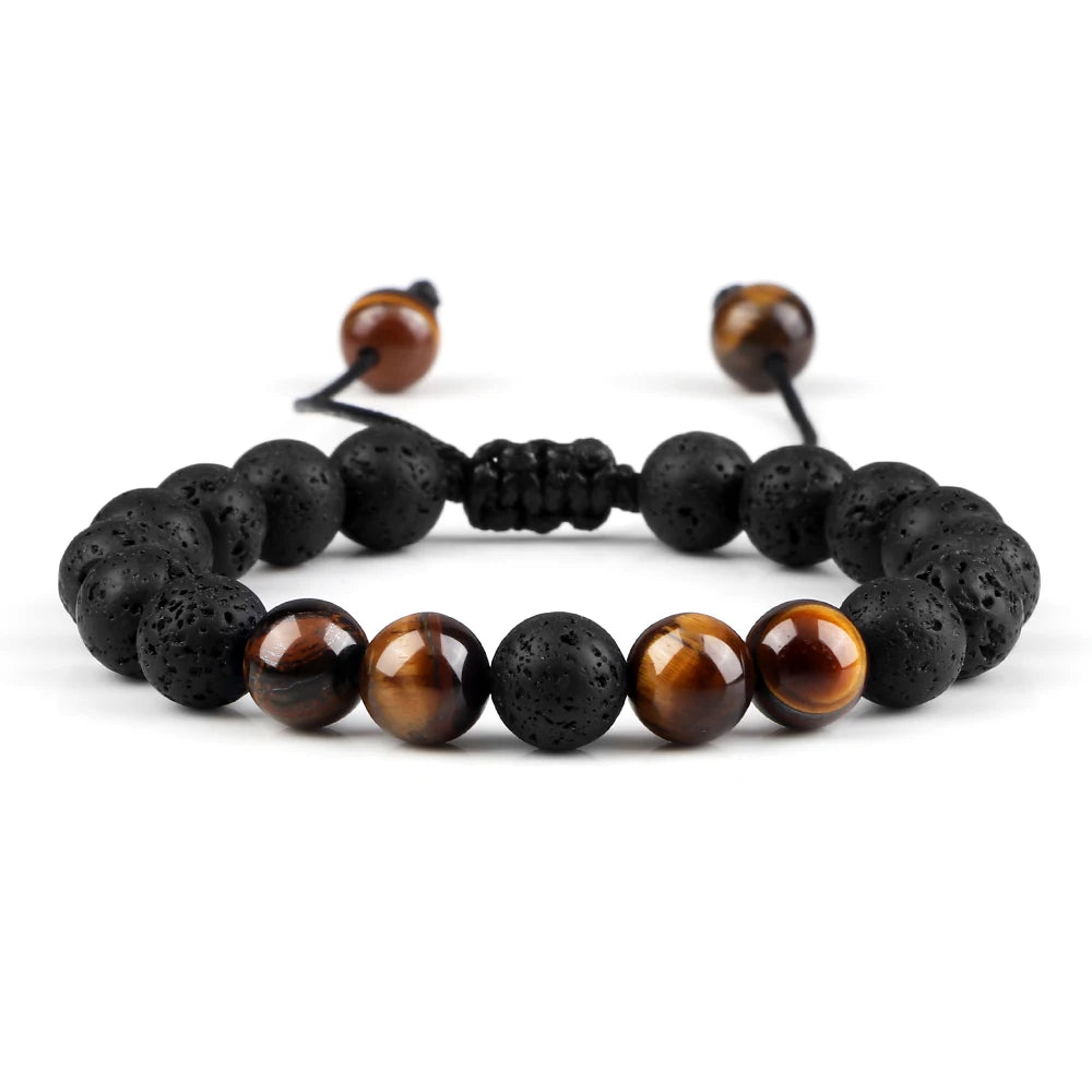 Schwarz Lava Onyx Naturstein Geflochtenes Armband Armreif Für Männer Frauen Heilung Balance Tigerauge Buddha Armband Charme Yoga Schmuck