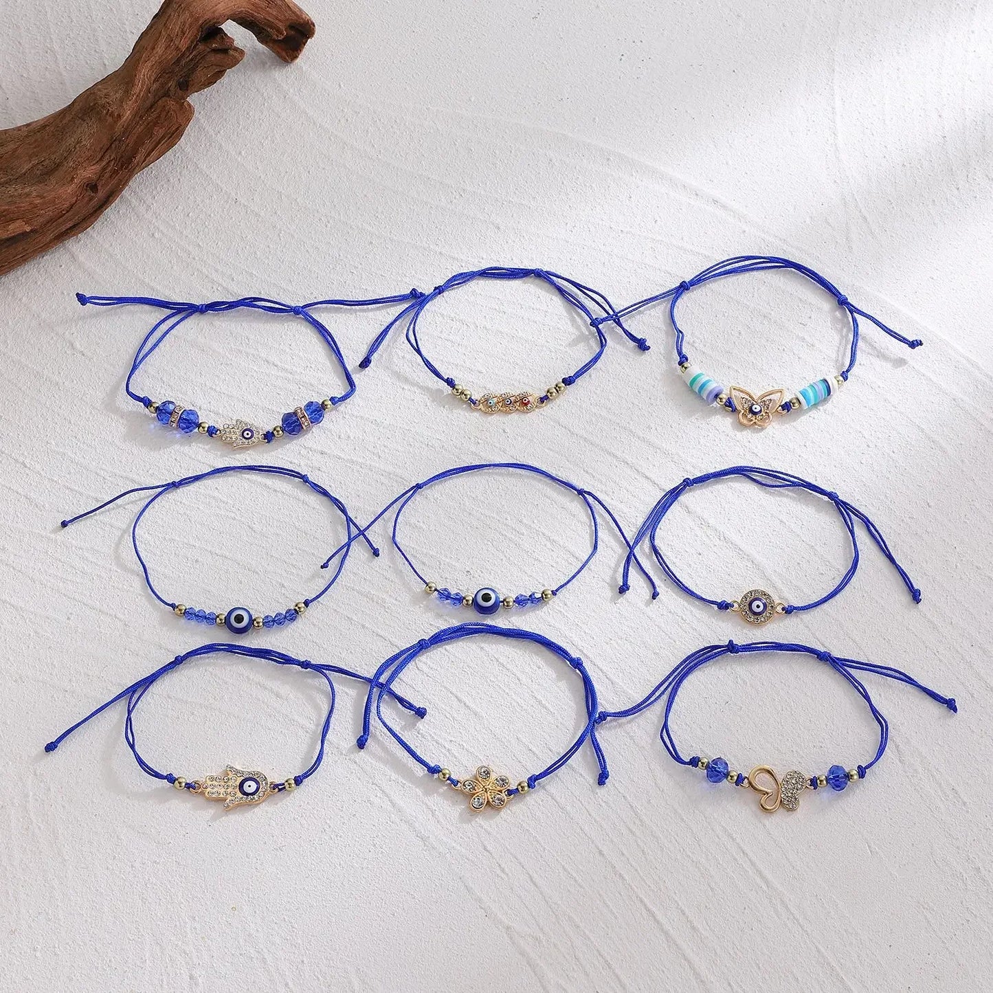 3 Stück türkische böse Blick Palm Schmetterling Armbänder für Männer Frauen Glücksaugen Perle runde gewebte Kette Armbänder Schmuck Geschenk