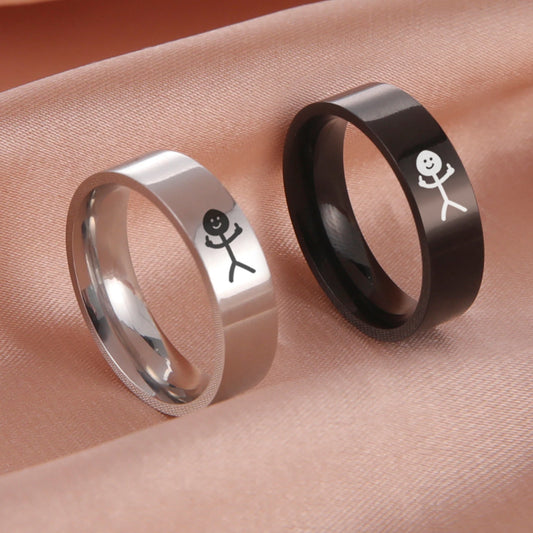 LIKGREAT Edelstahl Mittelfinger Stick man Ring Trend Fuxk Sie Doodle Ringe für Mann Paar einfache Hip Hop Schmuck Geschenk