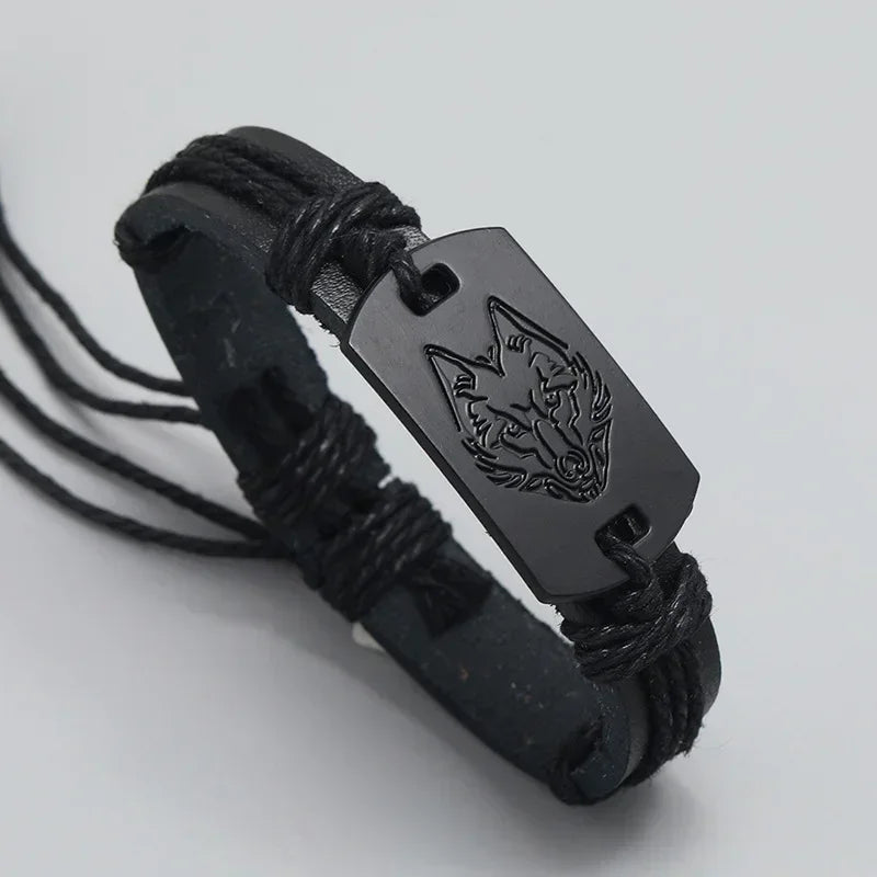Hip Hop Rock Band Armband Steampunk Band Symbol verstellbar Wolf Kopf Charme Leder Armbänder Männer Frauen Kollektion