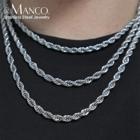 eManco Herren-Twist-Kette, schlichte Kette ohne Anhänger, einfacher Edelstahl, vergoldeter Schmuck, Party-Halsketten in verschiedenen Größen