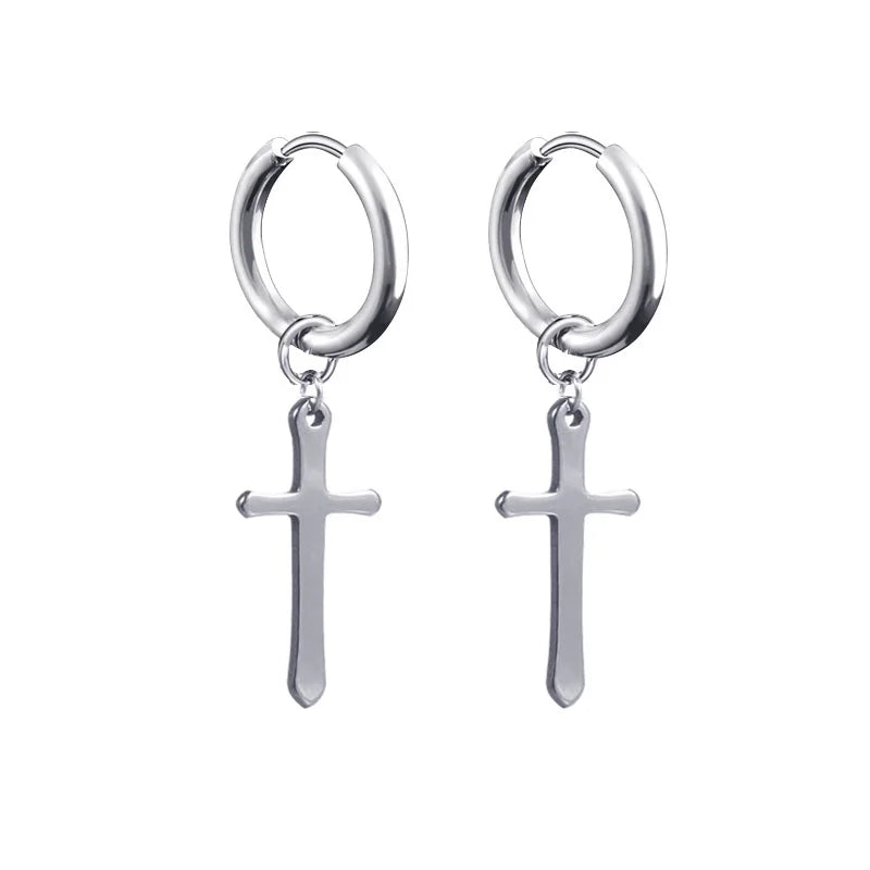 Neueste 1 Paar Edelstahl Kreuz Anhänger Baumeln Lange Quaste Unisex Creolen Männer/Frauen Punk Gothic Schmuck Beste Geschenke