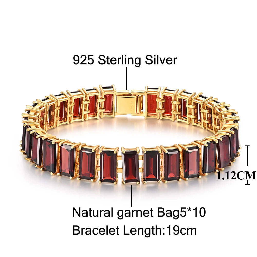 Großes breites Armband aus 925er-Sterlingsilber, natürlicher roter Granat-Edelstein, edler Schmuck für Frauen, Mutter, kostbares Geschenk