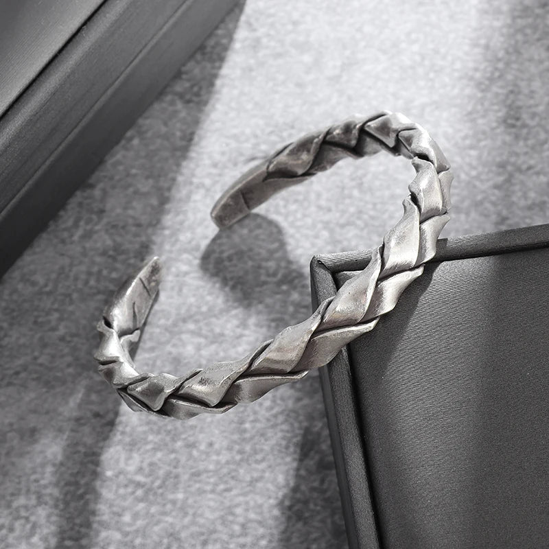 Silberfarbenes Feder-Manschettenarmband für Männer und Frauen, Vintage-verstellbares Armband, Armreif, Modeschmuck