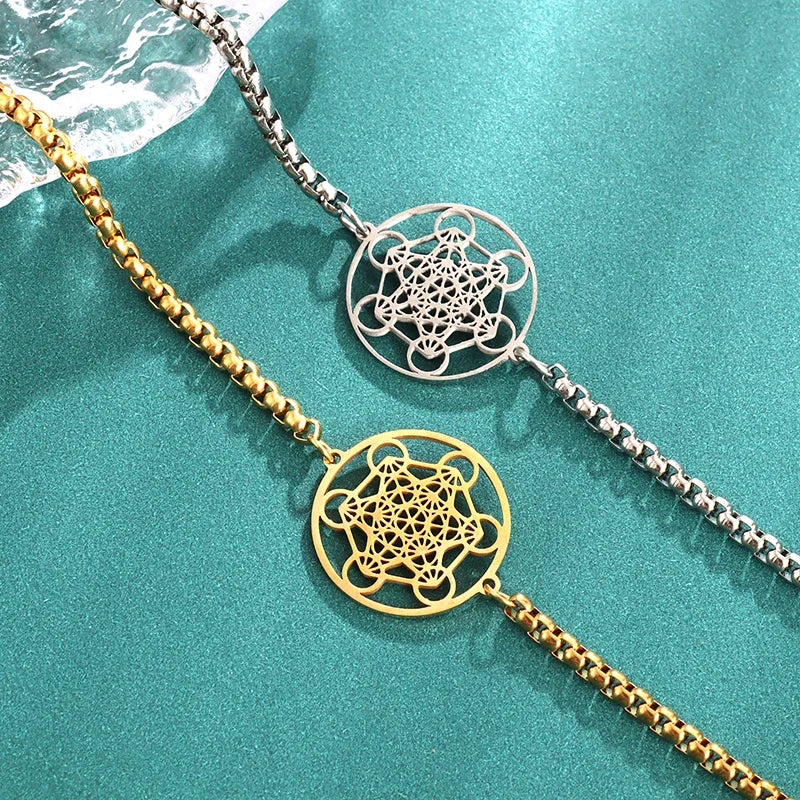 Metatron Würfel Armband Damen Edelstahl Erzengel Tag Armband Herrenmode Heilige Geometrie Amulett Schmuck Geschenk