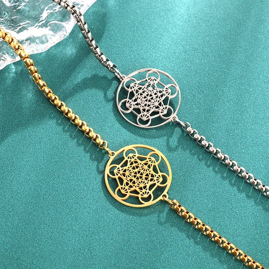 Metatron Würfel Armband Damen Edelstahl Erzengel Tag Armband Herrenmode Heilige Geometrie Amulett Schmuck Geschenk