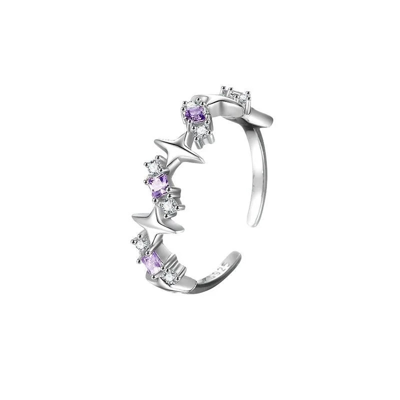 Neue Mode Shiny Lila Strass Öffnung Paar Ringe für Frauen Männer Vintage Kristall Stern Einstellbare Ring Liebhaber Y2K Schmuck