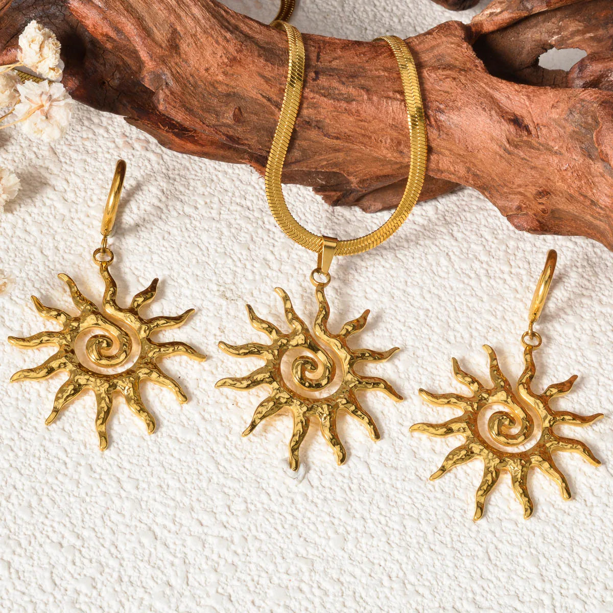 Trend Mond Sterne Hohl Anhänger Edelstahl Halskette Ohrringe Set Für Frauen Fashion Party 18K Gold-Überzogene Schmuck Set geschenk