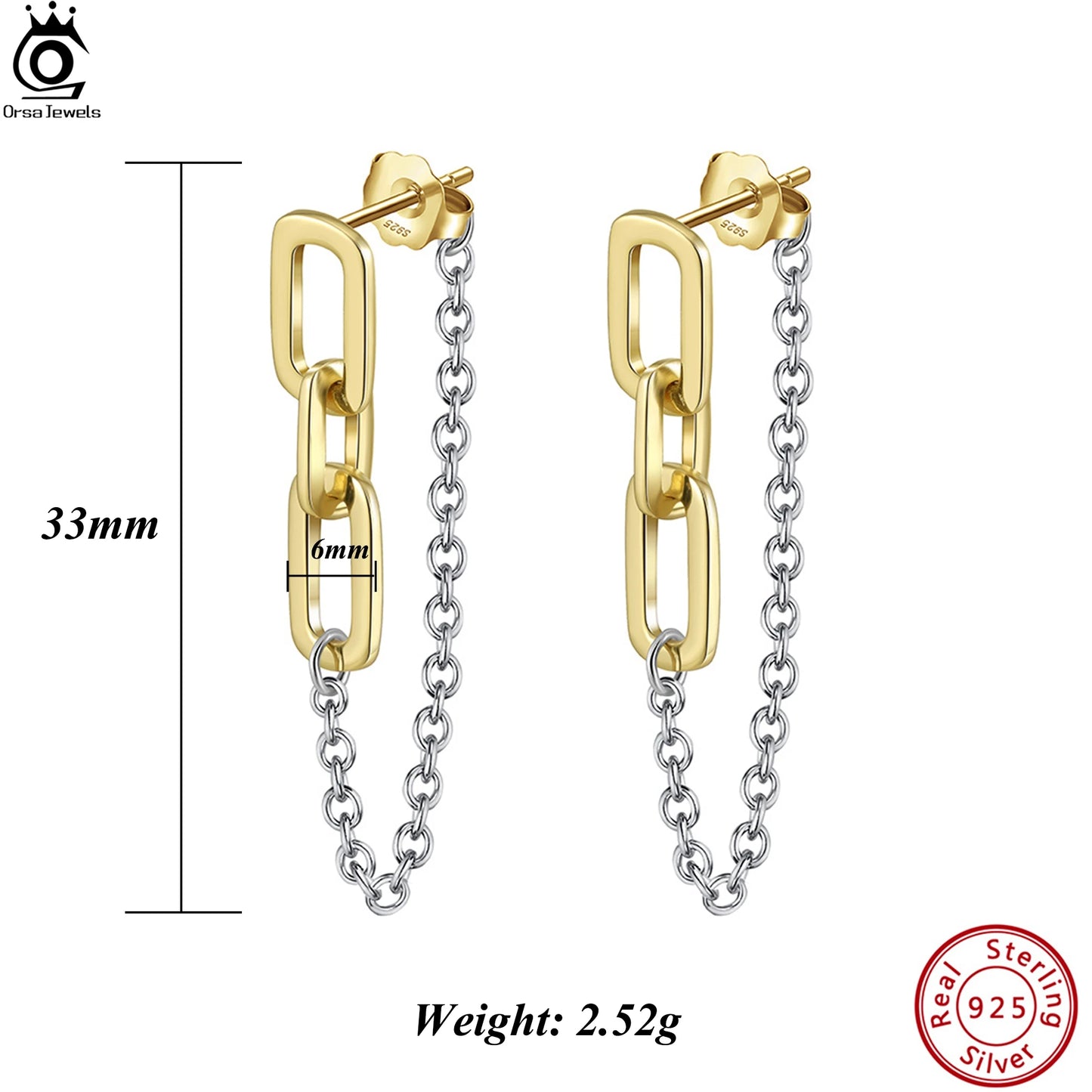 ORSA JEWELS S925 Silber Ohrhänger O-Kette & Büroklammer Kette Design Minimalismus Stil Ohrschmuck Edlen Schmuck Geschenk APE143