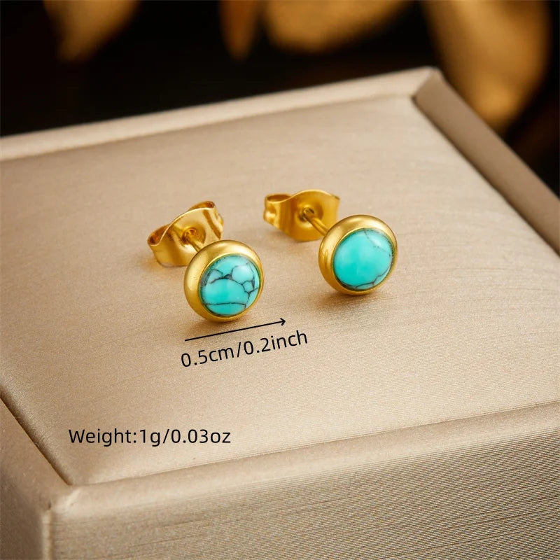 DIEYURO 316L Edelstahl Türkis Einfachheit Goldene Halskette Ohrringe Für Frauen 2024 Neue Mode Schmuck Set Party Geschenke