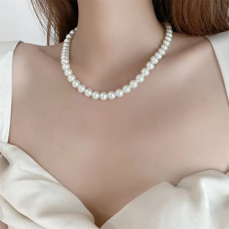 Klassische elegante weiße Perle Halskette für Frauen Männer Hochzeit Bankett Halsketten Vintage Perlen handgemachte Schmuck Party Geschenk
