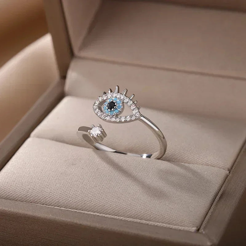 Lucky Türkische blaue Ringe mit bösem Blick für Frauen, offener verstellbarer Edelstahlring, Trend-Paar-Hochzeitsschmuck