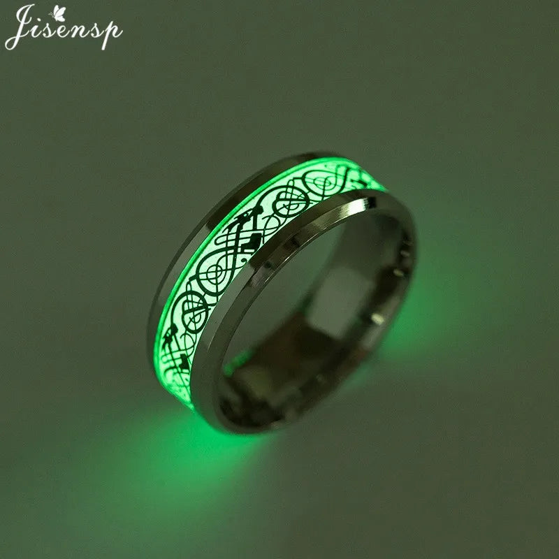 2025, Edelstahl, leuchtend im Dunkeln, Herz-Fingerringe für Männer und Frauen, Punk-Musik, Drache, leuchtender Ring, Paarschmuck, Anel