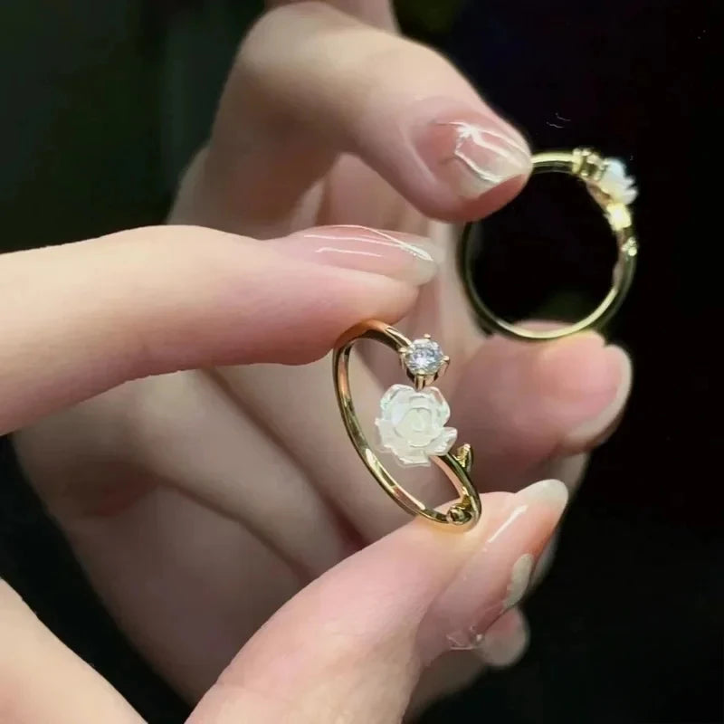 Zirkonia Rose Kirschblüte Tulpe Luxus Zirkon Blume Öffnung Ringe für Frauen Kubisch Einstellbare Finger Ring Hochzeit Schmuck