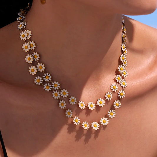 Nivora Emaille Kleine Chrysantheme Blume Kette Halskette Armbänder Fußkettchen Für Frauen Edelstahl Hochzeit Schmuck Sets