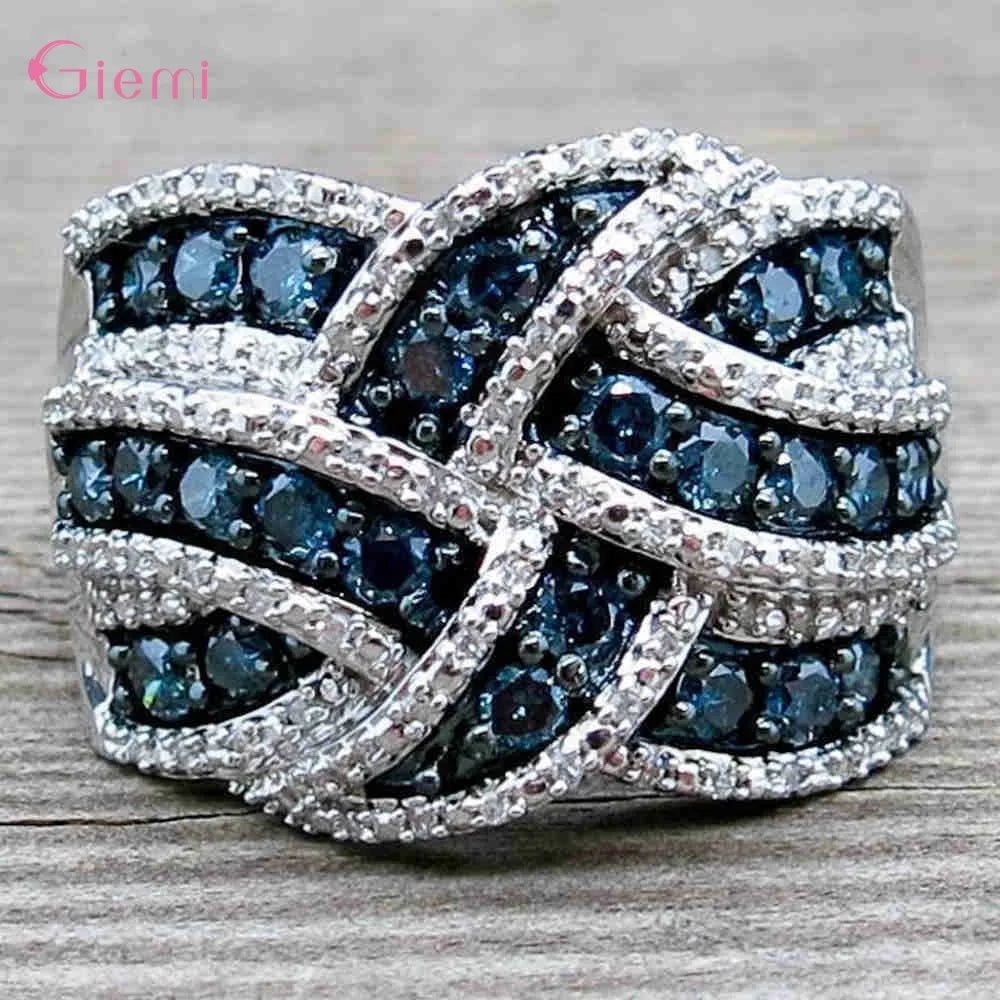 Wunderschöner Fingerring aus 925er-Sterlingsilber mit Strasssteinen für Damen und Herren, blauer Zirkon, trendiger Schmuck, Geschenkringe