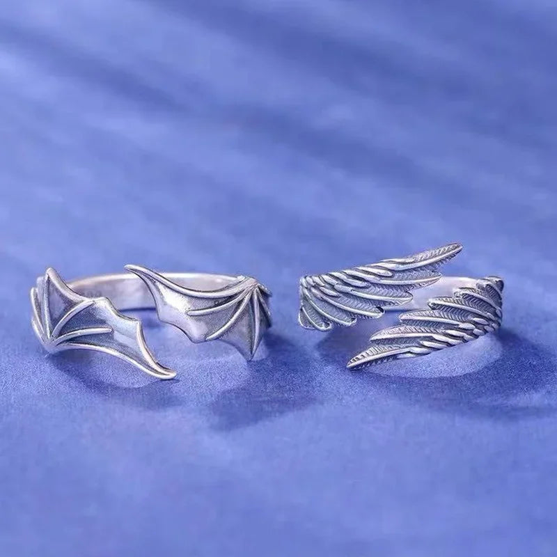 1 Teil/para Neue Vintage Engel Dämon Flügel Hip Hop Einstellbare Paare Ringe für Männer Frauen Silber Farbe Retro Punk Stil schmuck
