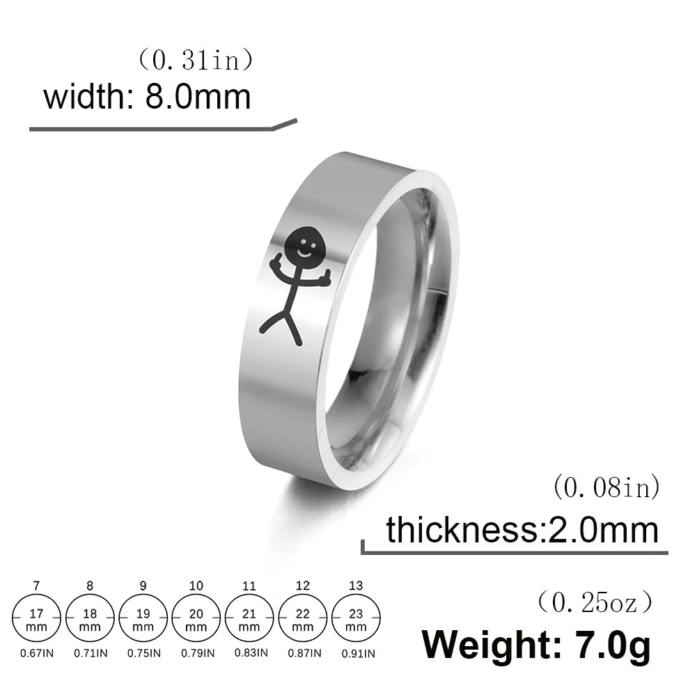LIKGREAT Edelstahl Mittelfinger Stick man Ring Trend Fuxk Sie Doodle Ringe für Mann Paar einfache Hip Hop Schmuck Geschenk