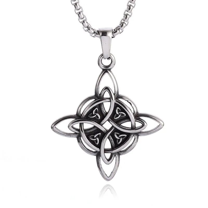 Hexenknoten-Manschettenarmband aus Edelstahl, heidnisches Hexerei-Symbol, magischer Knoten, viel Glück, Amulett, Armreifen, keltischer Knoten, Schmuck