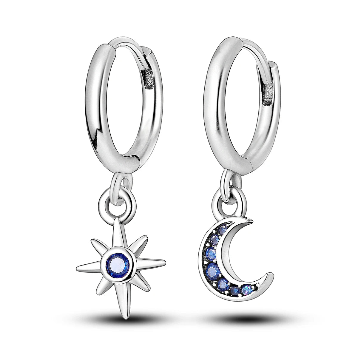 Creolen aus 925er Silber für Damen, Pendientes, Mond, Sonne, Original-Ohrringe, Modeschmuck