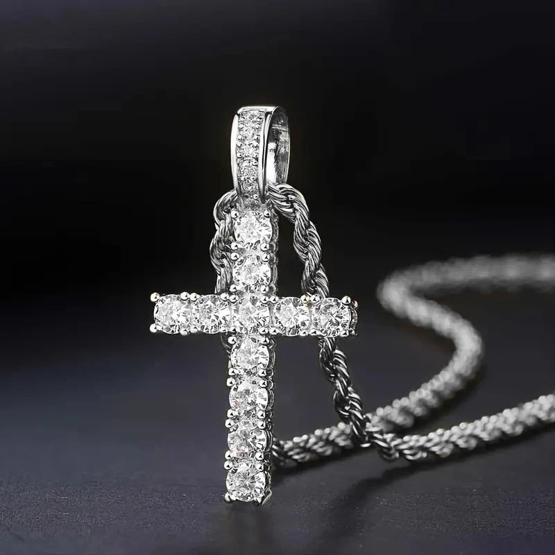 Huitan 60 cm lange Halskette mit gedrehter Kette für Damen/Herren, modische Luxus-Kubikzirkonia-Kreuz-Anhänger-Halskette, Geschenk, Liebesaccessoires