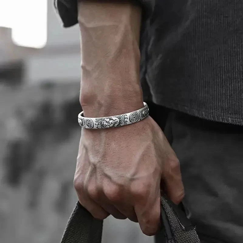 Silberfarbenes Feder-Manschettenarmband für Männer und Frauen, Vintage-verstellbares Armband, Armreif, Modeschmuck