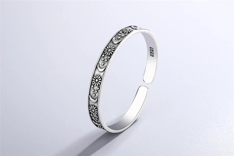 Retro-Persönlichkeit, Stern, Mond und Blume, 925er Sterlingsilber, modische Ins-Style-Öffnungsarmbänder SL103