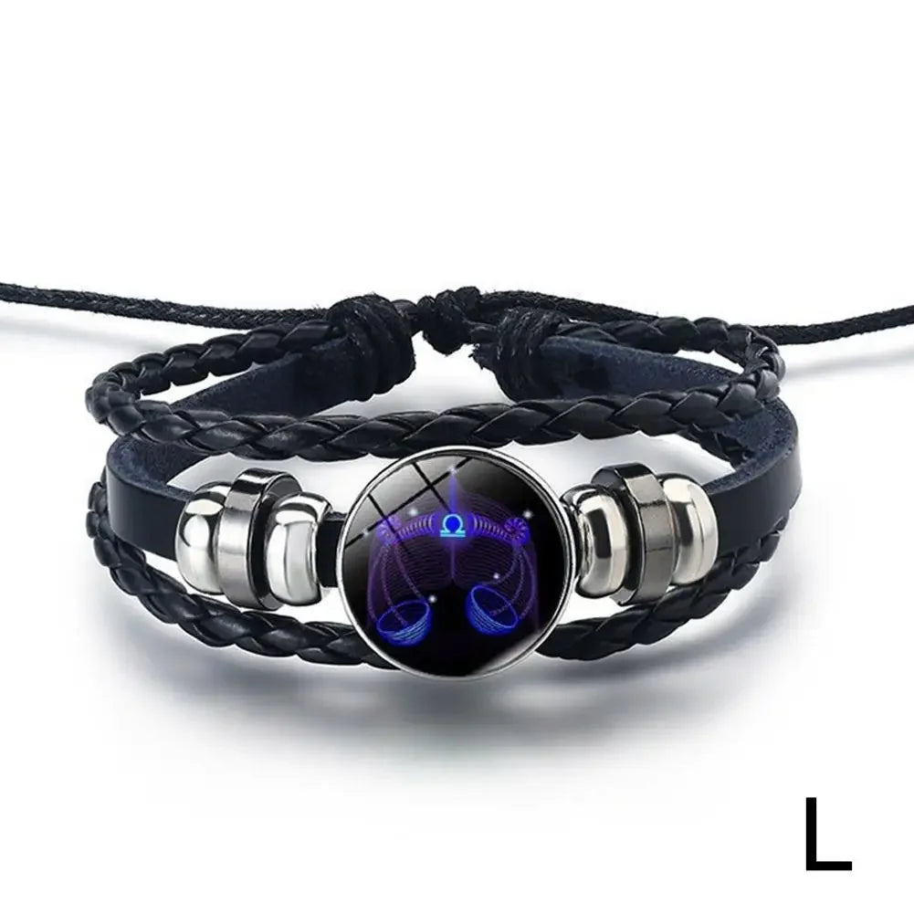 12 Sternbild Edelstein Leder Armband Männer Frauen Glas Armband Paar Leder mehr schicht ige Webart Geburtstags geschenk Armreif Edelstein